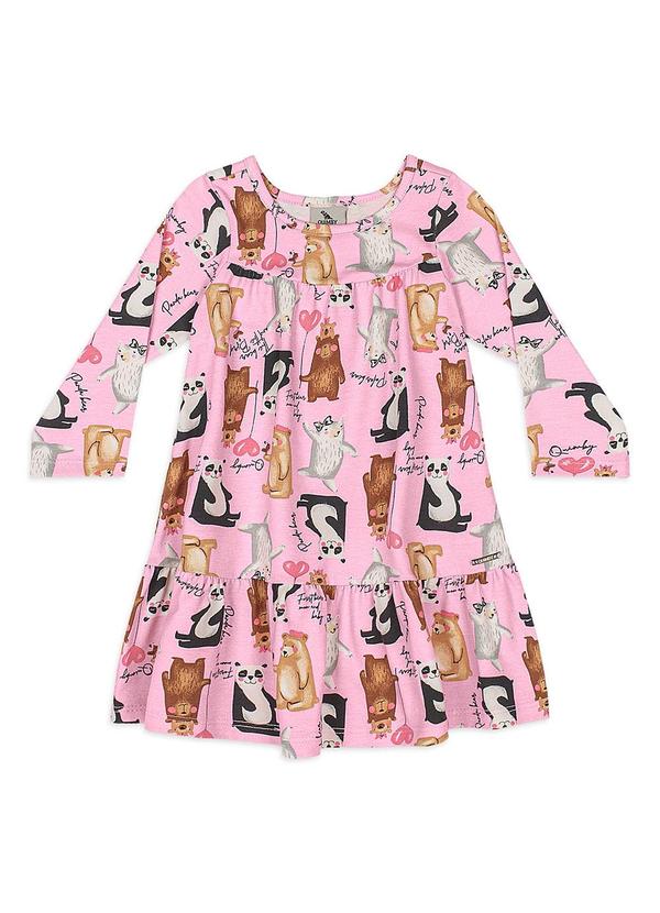 Vestido Bebê Cotton Manga Longa Rosa