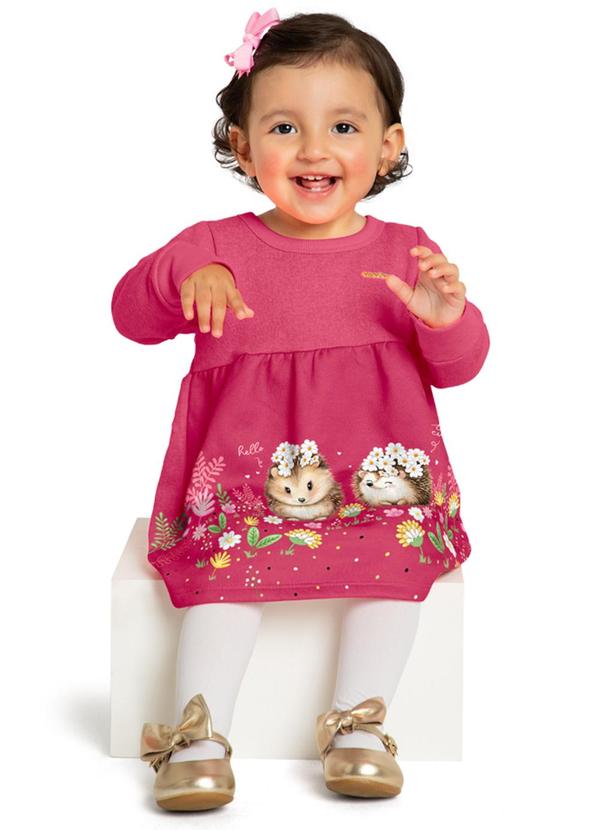 Vista 2 Vestido Bebê em Moletom Felpado Rosa Marlan Marlan