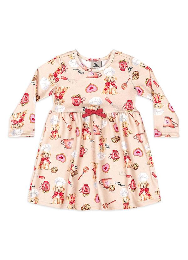 Vestido Bebê em Suedine Manga Longa Rosa