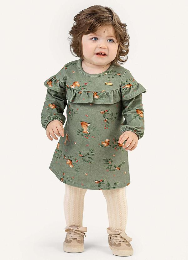Vista 2 Vestido Bebê Menina Babado Verde Colorittá Colorittá