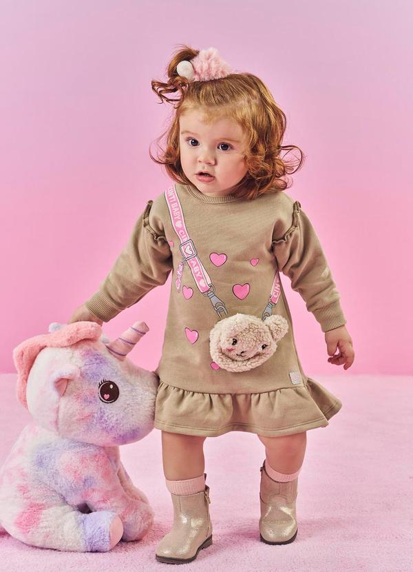 Vestido Bebê Menina com Bolsa Bege