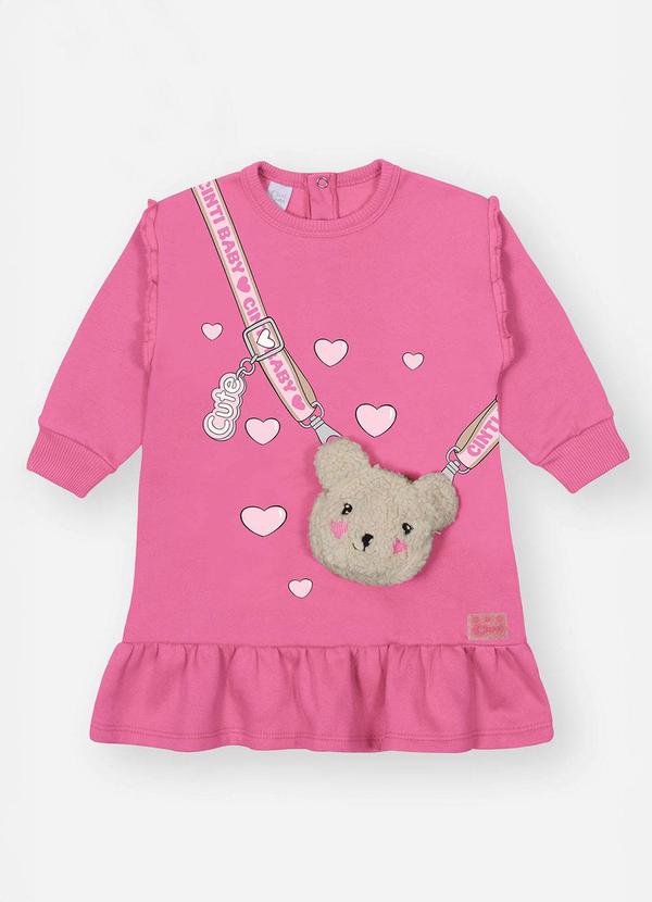 Vestido Bebê Menina com Bolsa Rosa