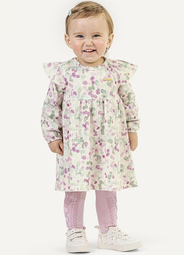 Vestido Bebê Menina com Meia-Calça Bege