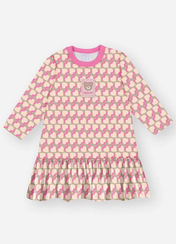 Vestido Bebê Menina Corações Bege