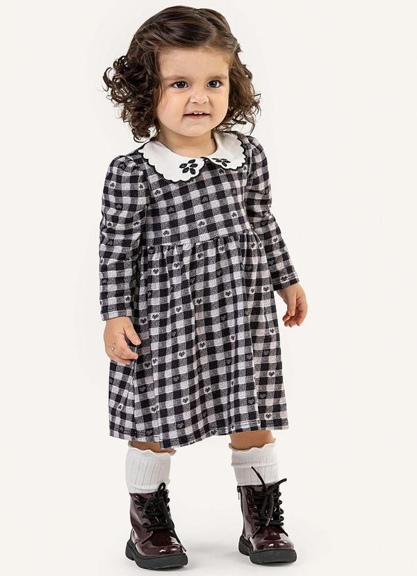 Vista 2 Vestido Bebê Menina Xadrez Gola Boneca Preto Colorittá Colorittá