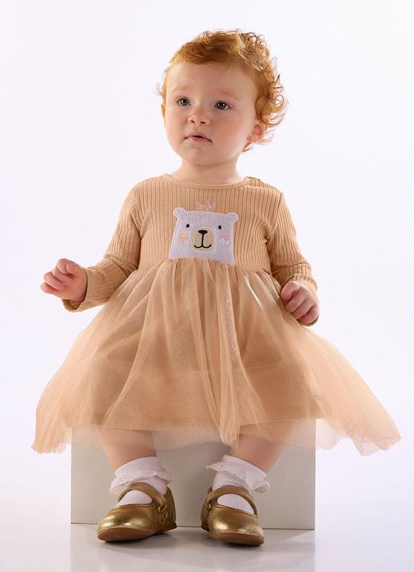 Vestido Bebê Ribana Tule Forro Marrom