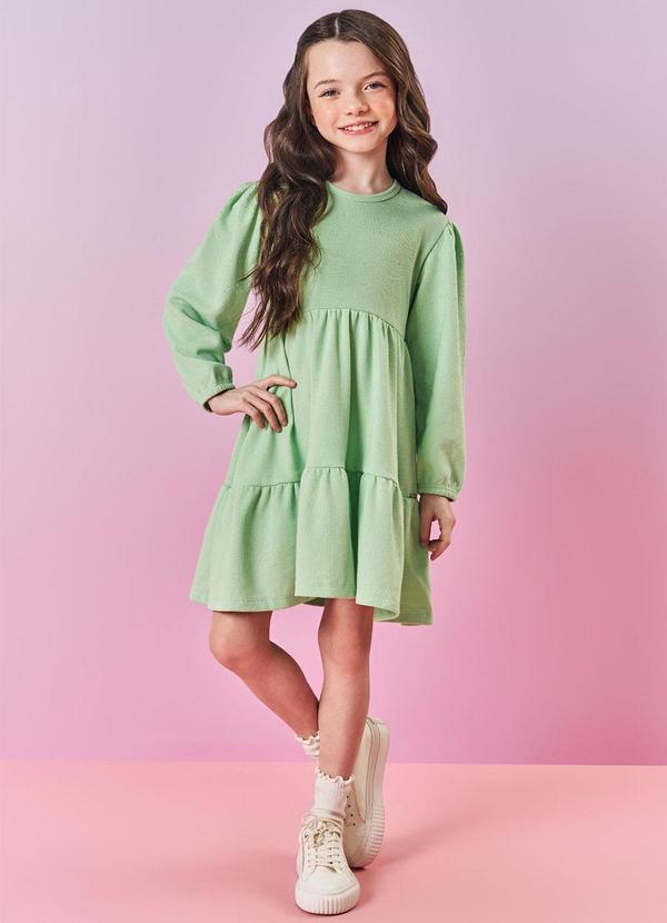 Vestido Camadas Infantil Menina com Strass Verde