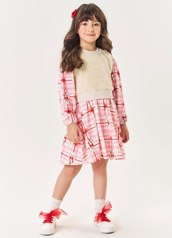 Vestido com Colete Infantil Menina Urso Rosa