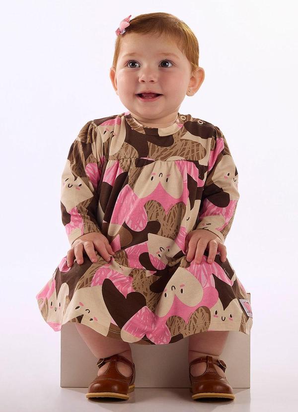 Vestido Cotton Estampa Corações Marrom