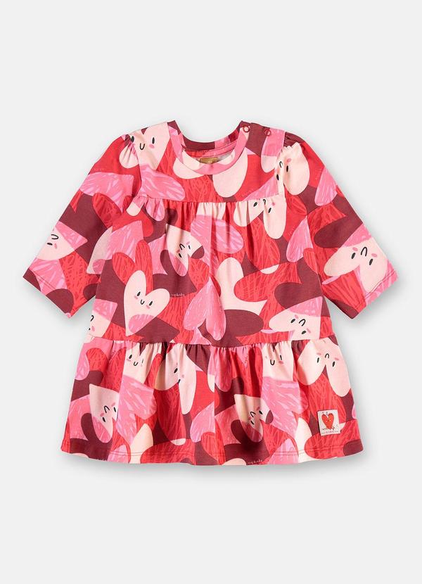 Vestido Cotton Estampa Corações Vermelho