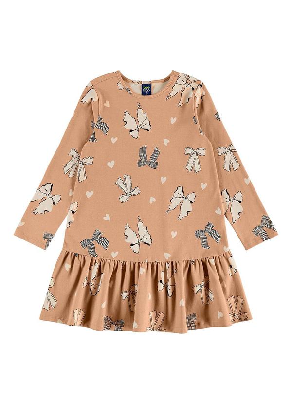 Vestido Cotton Laços Corações Bege