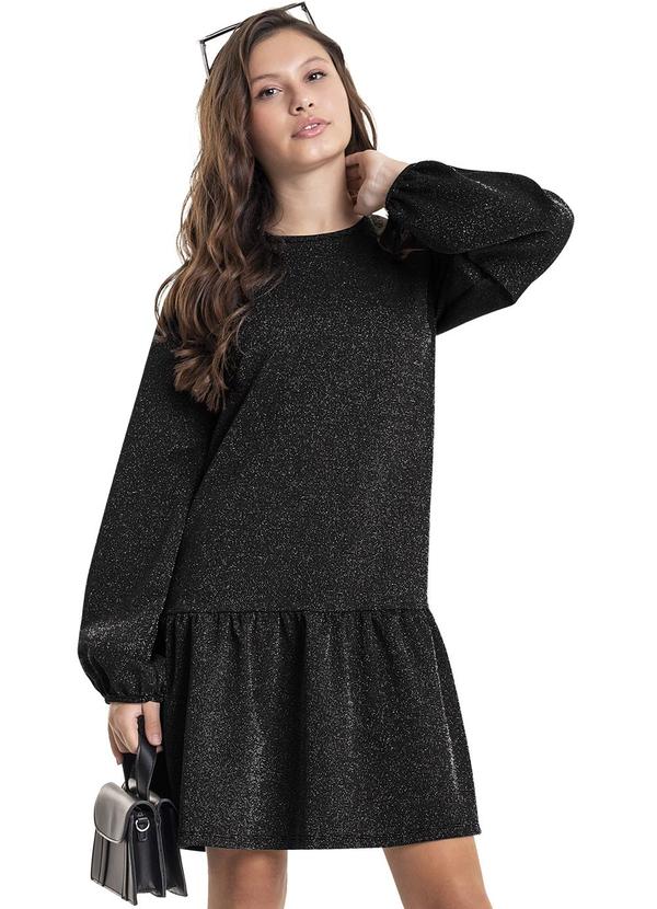 Vista 2 Vestido em Malha com Lurex Juvenil Preto Gloss Gloss