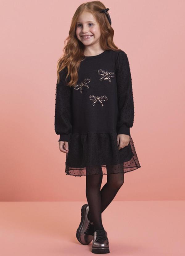 Vestido em Molecotton e Organza Pluments Preto