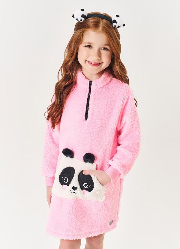 Vestido em Pelo Infantil Menina Panda Rosa
