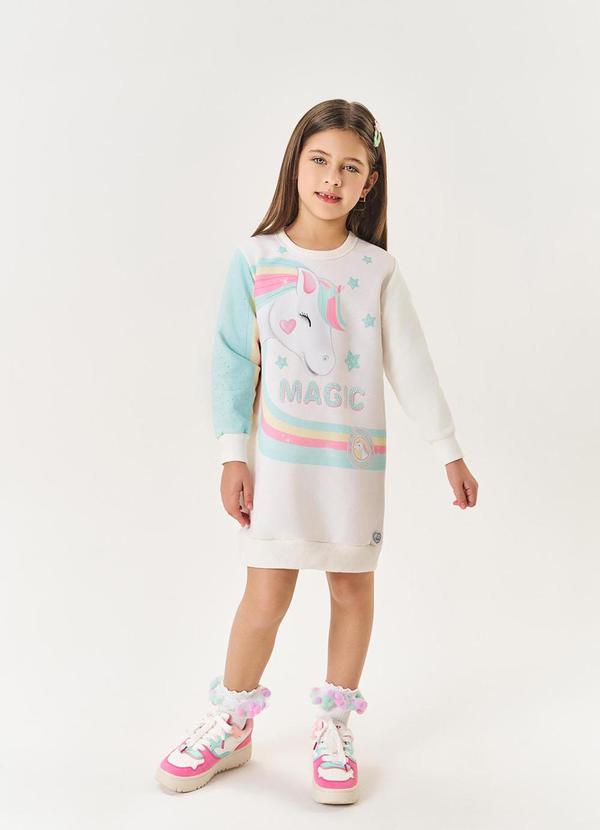 Vestido Felpado Infantil Menina Unicórnio Nude