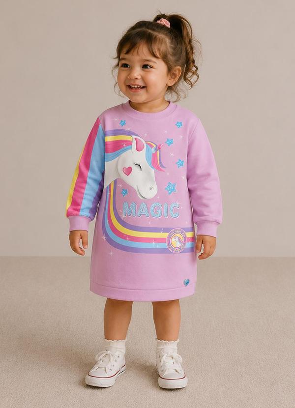 Vestido Felpado Infantil Menina Unicórnio Roxo