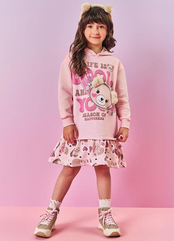 Vestido Felpado Infantil Menina Ursa Cool Rosa