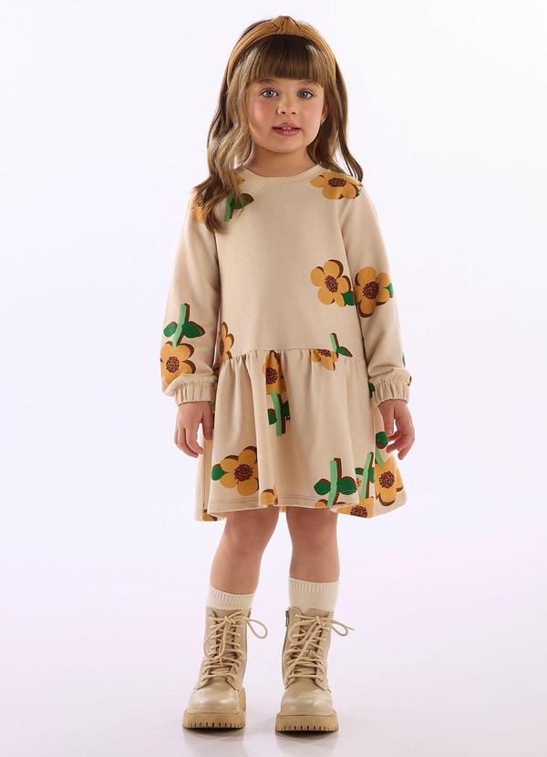 Vestido Floral Moletom Bege