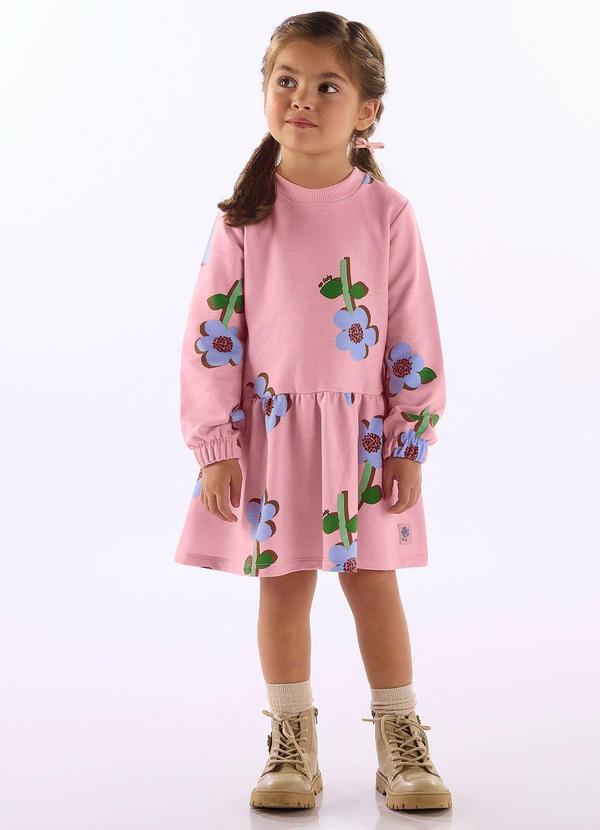 Vestido Floral Moletom Rosa