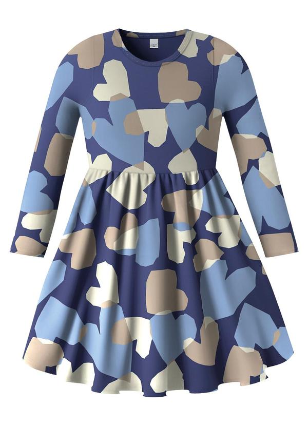 Vestido Godê Corações Azul Marinho