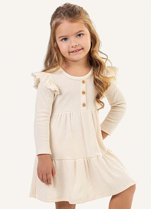 Vestido Infantil Canelado com Babados Bege