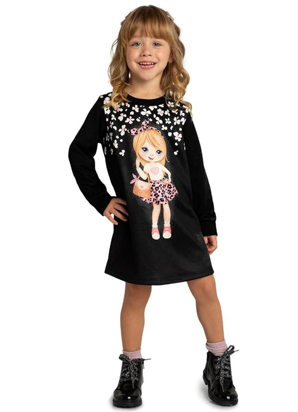 Vestido Infantil em Malha Sport Felpada Preto