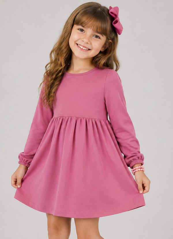 Vestido Infantil em Molecotton Manga Longa Rosa