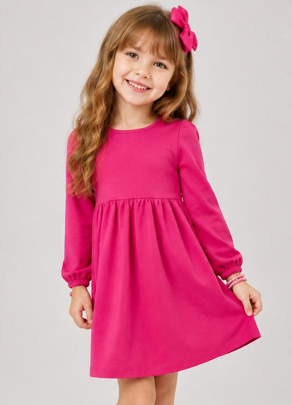 Vestido Infantil em Molecotton Manga Longa Rosa