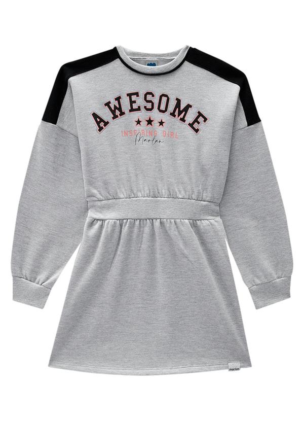 Vista 2 Vestido Infantil em Moletom Felpado Cinza Marlan Marlan