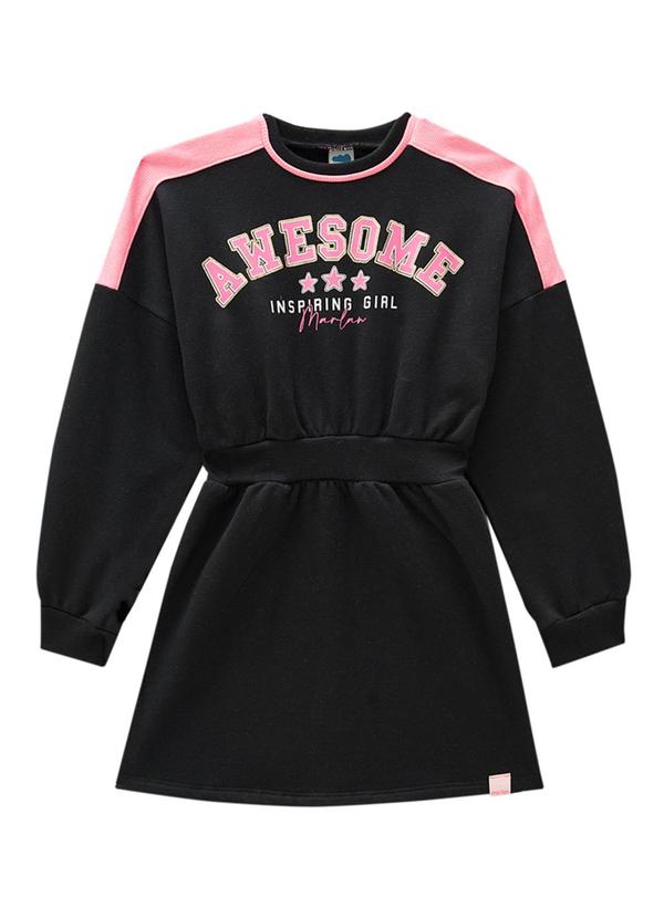 Vista 2 Vestido Infantil em Moletom Felpado Preto Marlan Marlan
