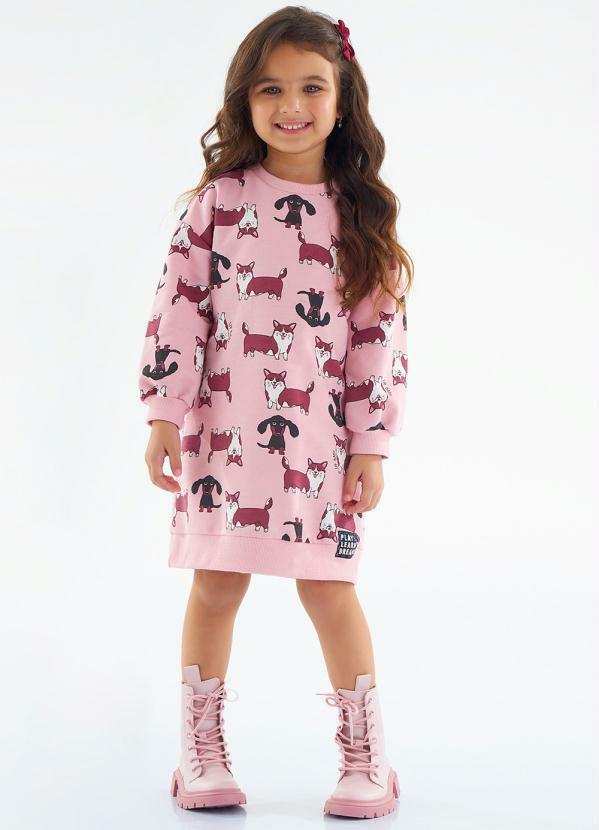 Vista 2 Vestido Infantil em Moletom Rosa Up Baby Up Baby
