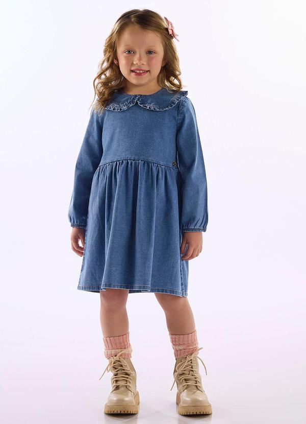 Vestido Infantil Jeans Babado Azul