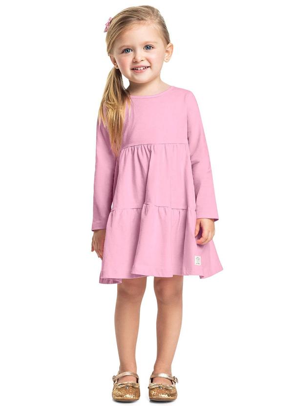 Vestido Infantil Manga Longa Algodão Rosa
