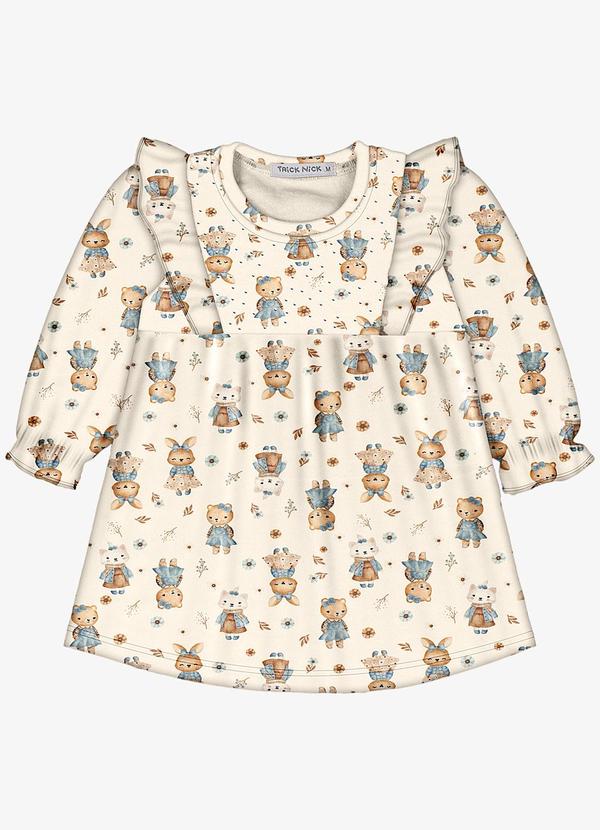 Vista 2 Vestido Infantil Manga Longa Bege Trick Nick Trick Nick