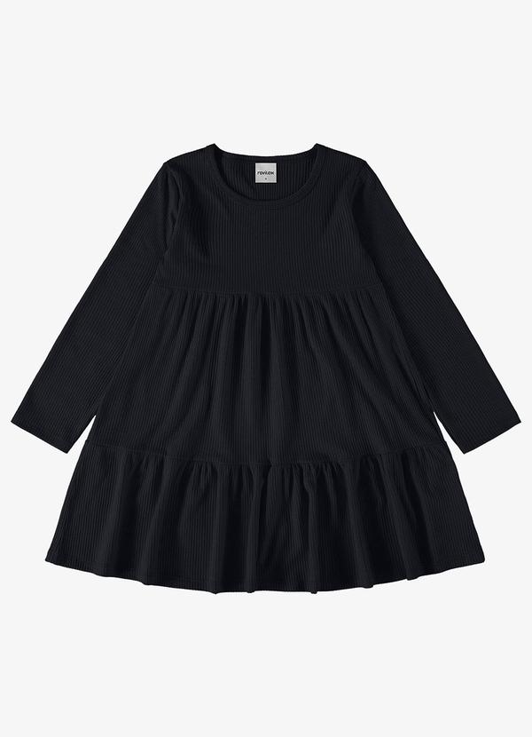 Vestido Infantil Manga Longa Canelado Preto