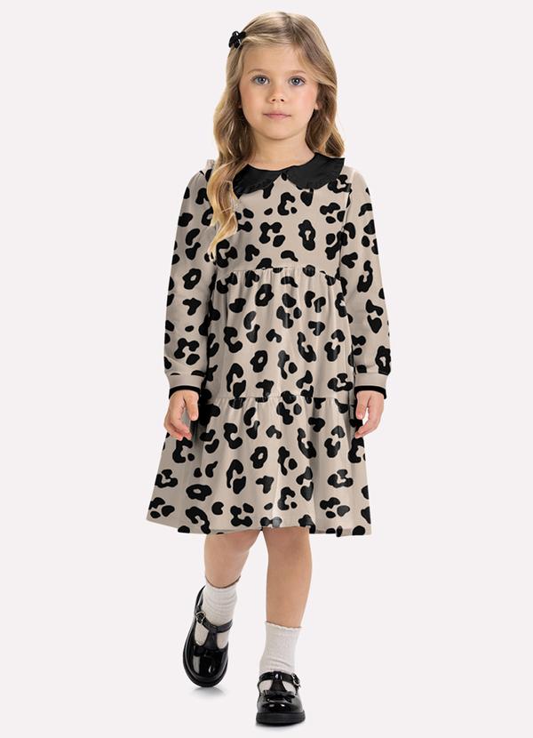 Vestido Infantil Menina Animal Print Bege