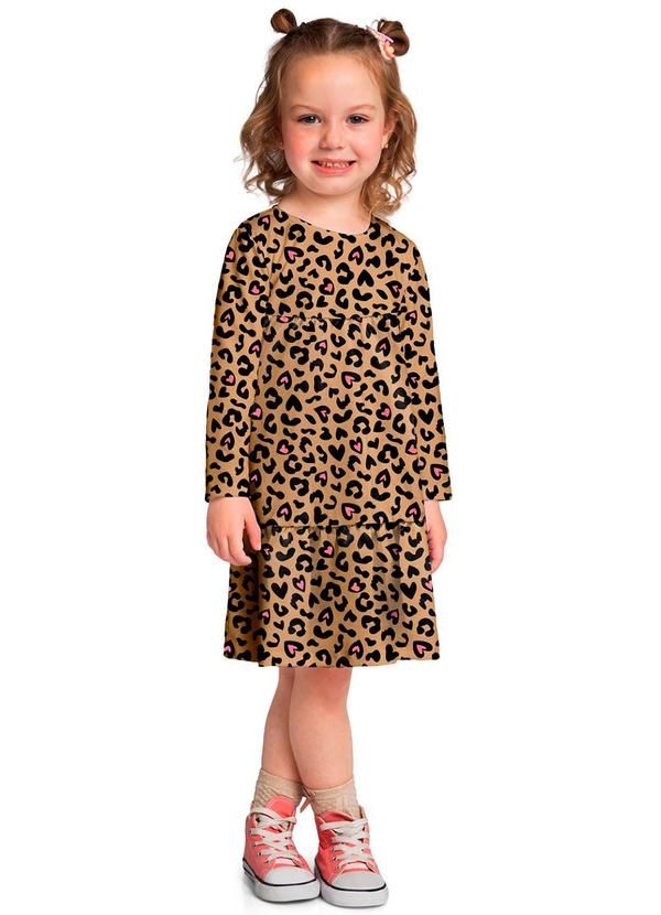 Vista 2 Vestido Infantil Menina Animal Print Marrom Kyly Kyly