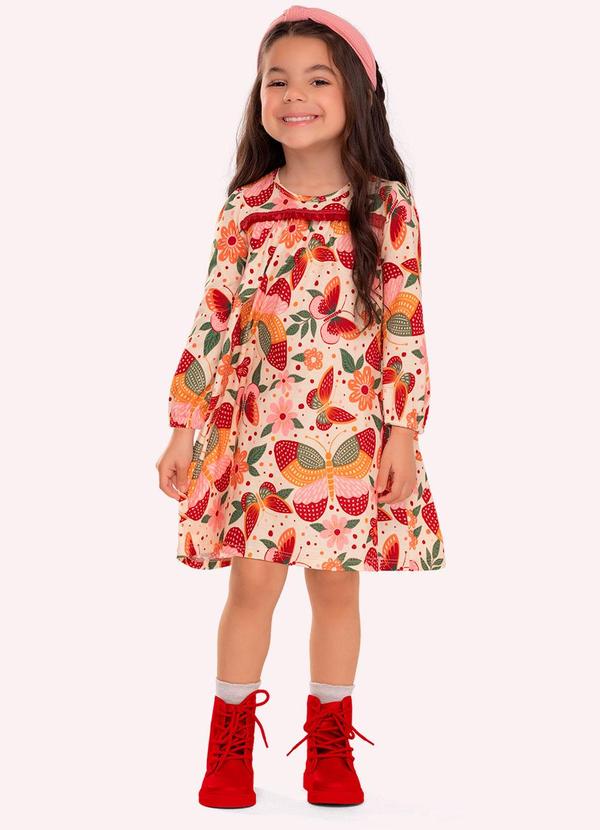 Vestido Infantil Menina Borboletas Bege