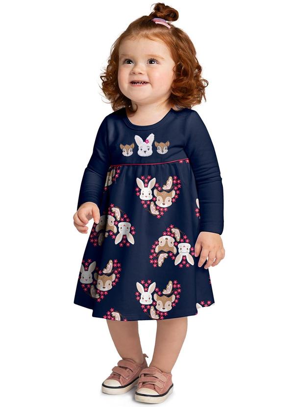 Vista 2 Vestido Infantil Menina Bordado Azul Kyly Kyly