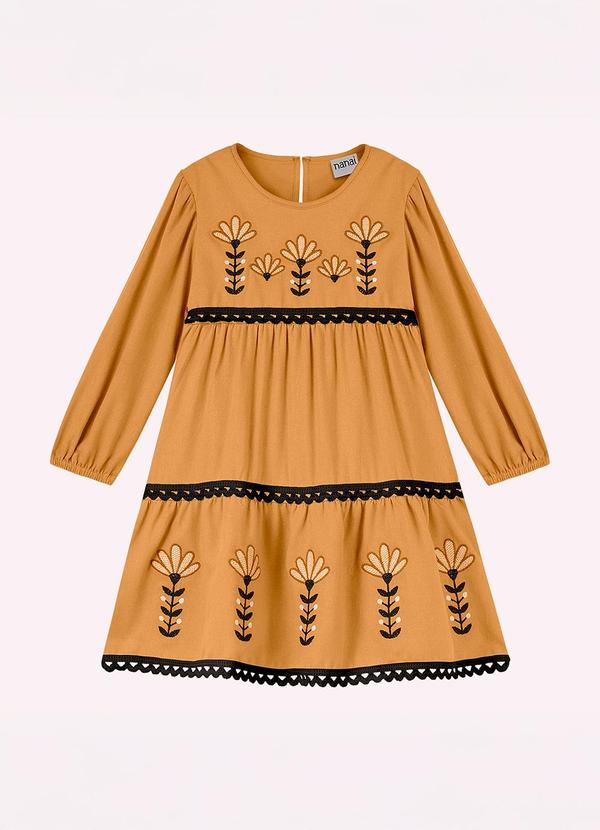 Vestido Infantil Menina Bordado Marrom