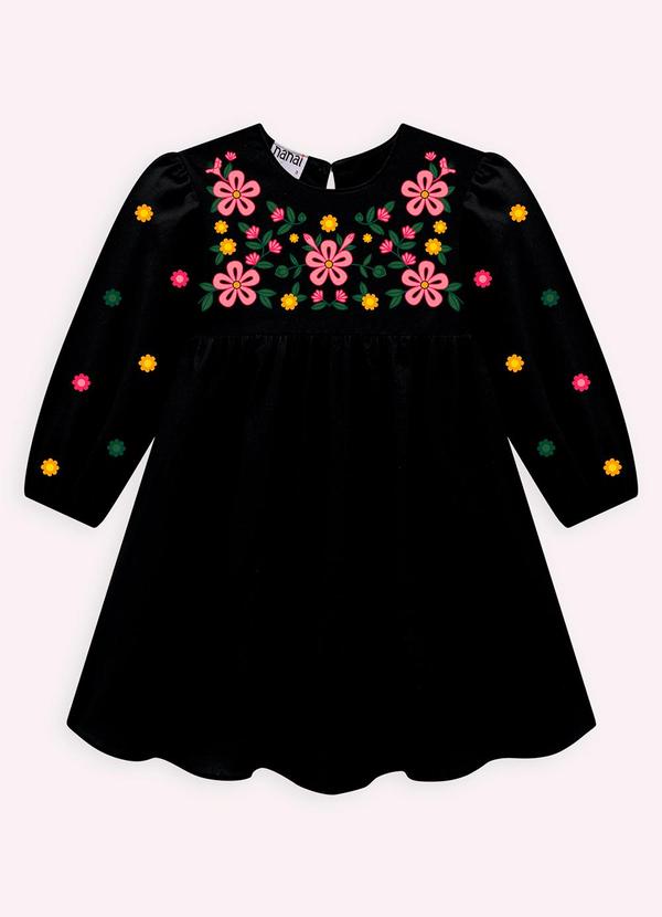 Vista 2 Vestido Infantil Menina Bordado Preto Milon Milon