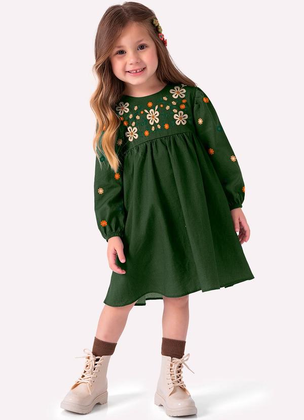 Vista 2 Vestido Infantil Menina Bordado Verde Nanai Nanai