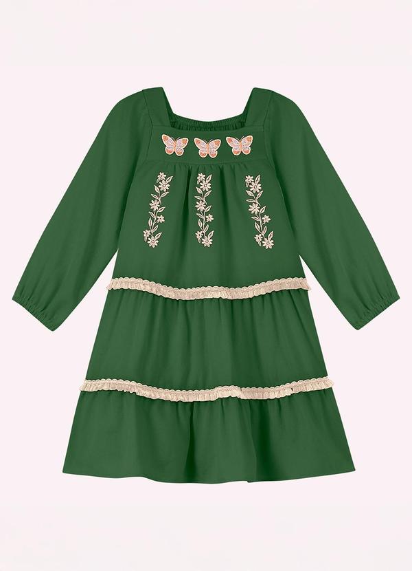 Vestido Infantil Menina Bordado Verde