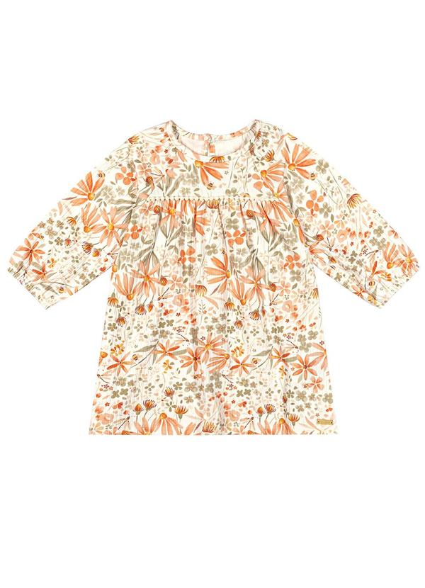 Vestido Infantil Menina Canelado Floral Bege