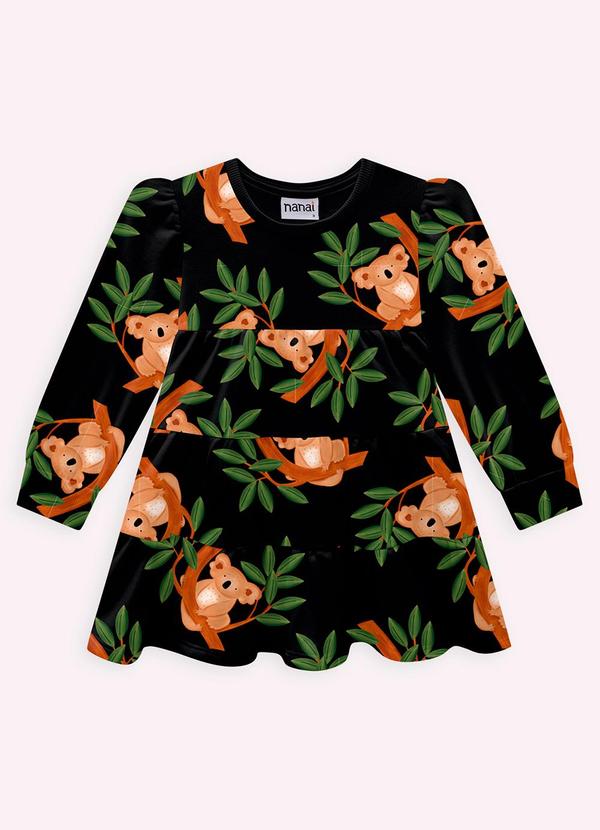 Vista 2 Vestido Infantil Menina Coalas Preto Nanai Nanai