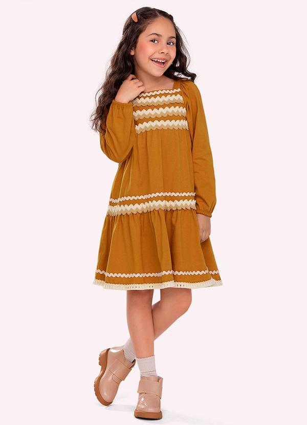Vestido Infantil Menina com Aviamentos Marrom