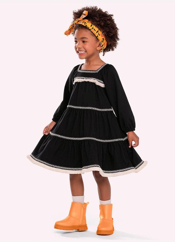 Vestido Infantil Menina com Aviamentos Preto