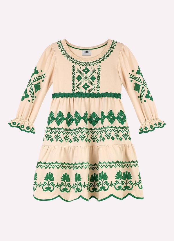 Vestido Infantil Menina com Corte a Laser Bege