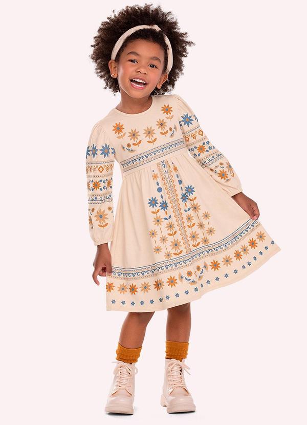 Vestido Infantil Menina com Strass Bege