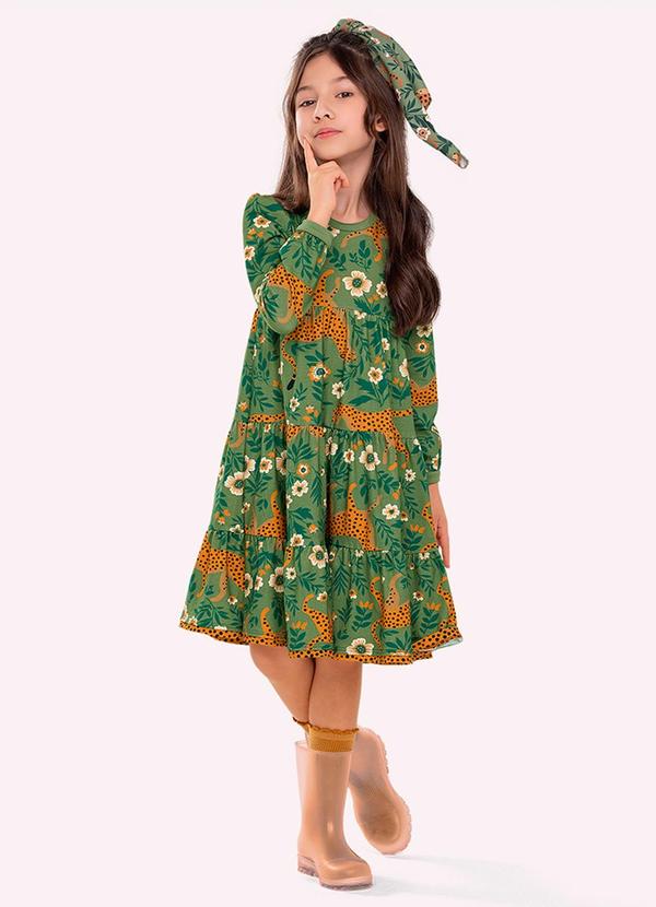Vestido Infantil Menina em Algodão Verde